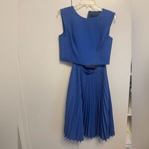 Black Halo Blue Accordion Pleated knee length skirt and top 2